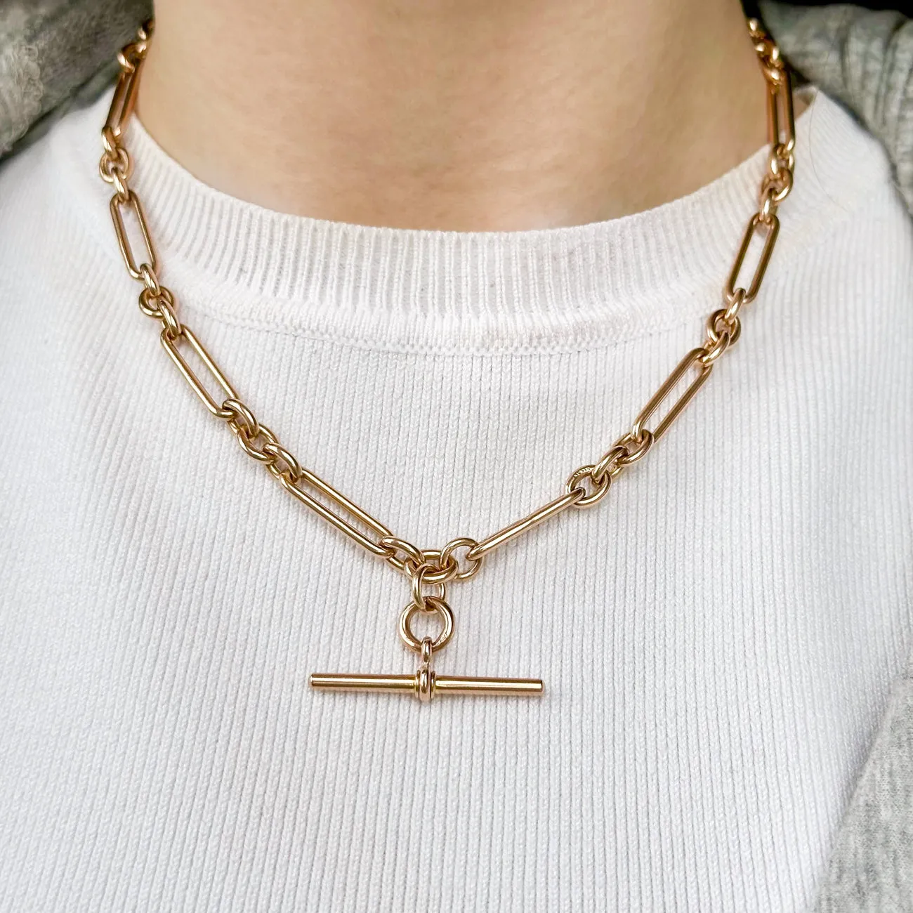 Antique Edwardian Albert Chain 9ct Rose Gold Dated 1916