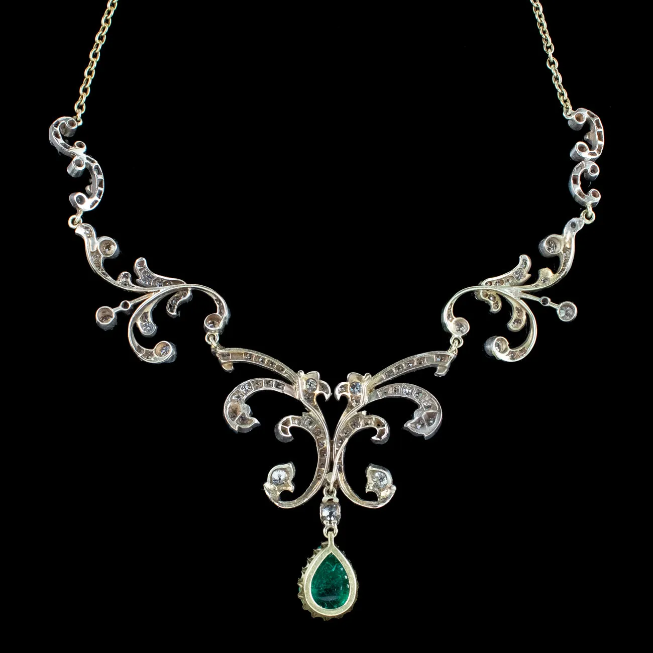Antique Victorian Emerald Diamond Lavaliere Necklace 5ct Emerald