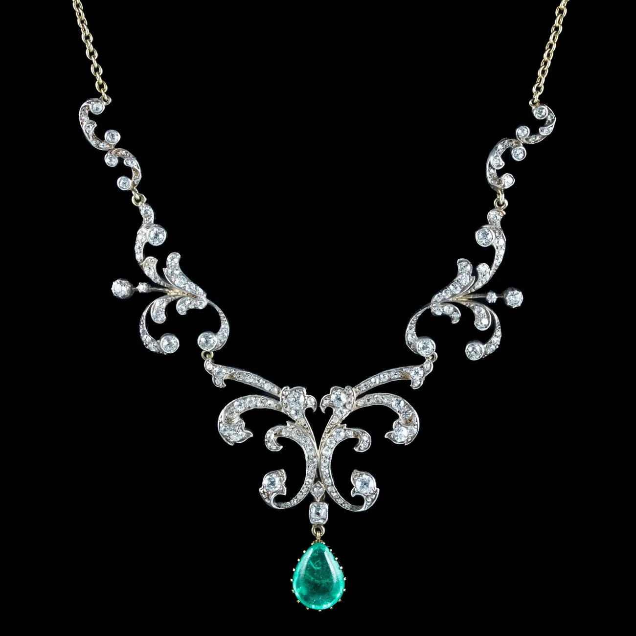 Antique Victorian Emerald Diamond Lavaliere Necklace 5ct Emerald