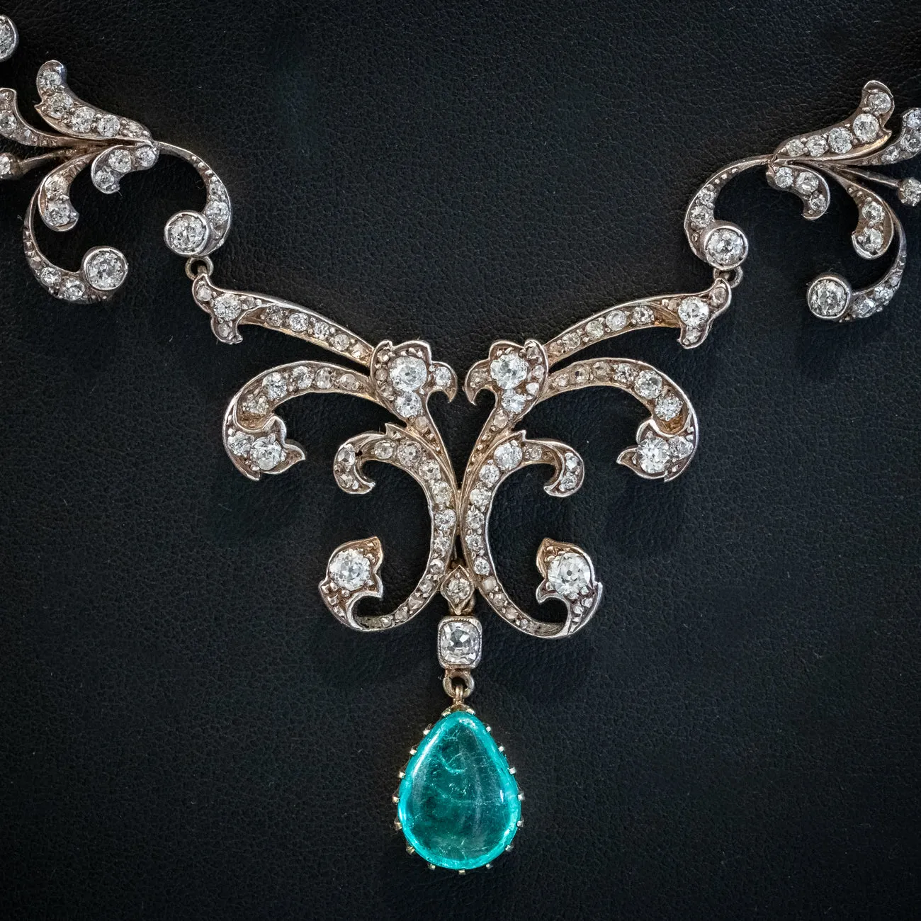 Antique Victorian Emerald Diamond Lavaliere Necklace 5ct Emerald