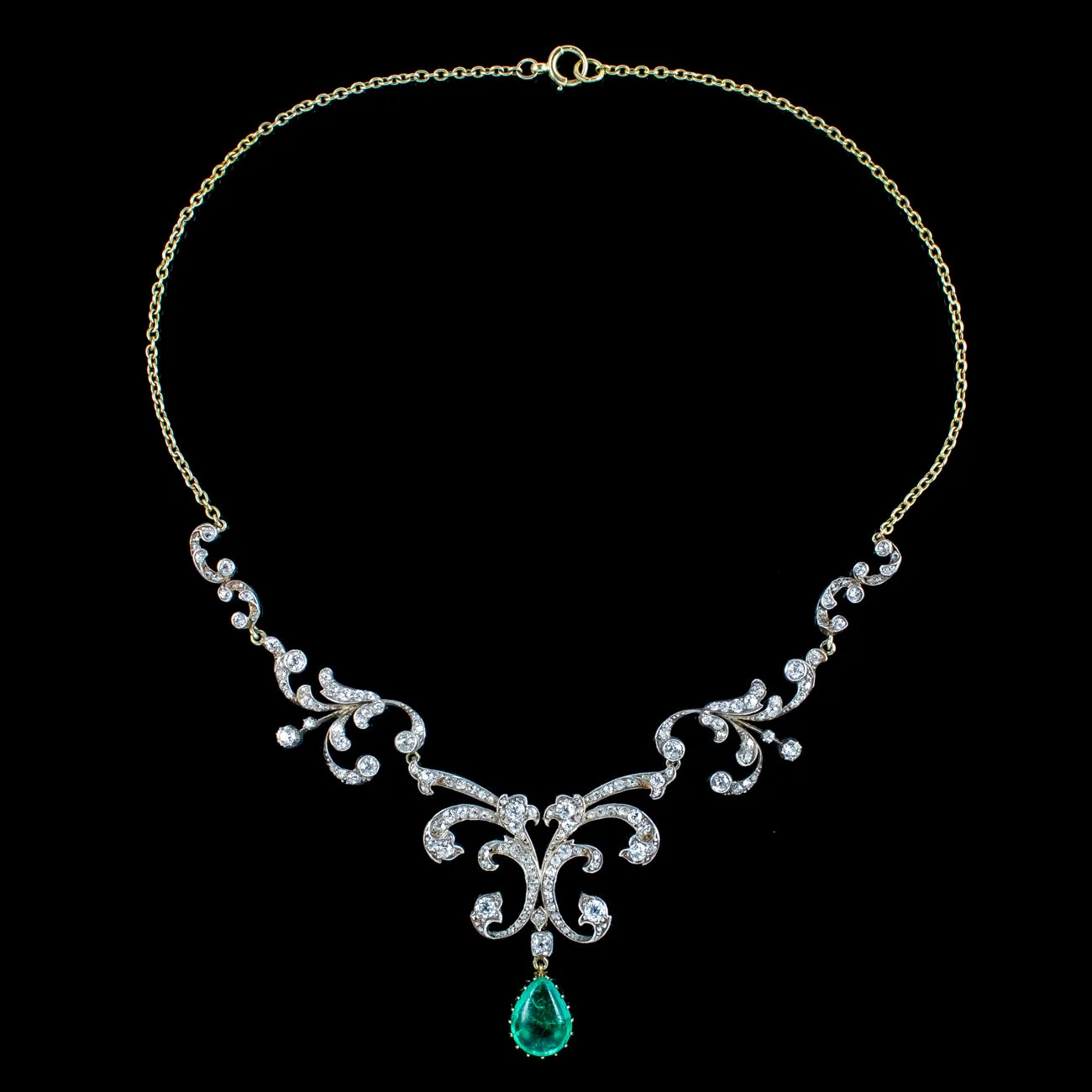 Antique Victorian Emerald Diamond Lavaliere Necklace 5ct Emerald