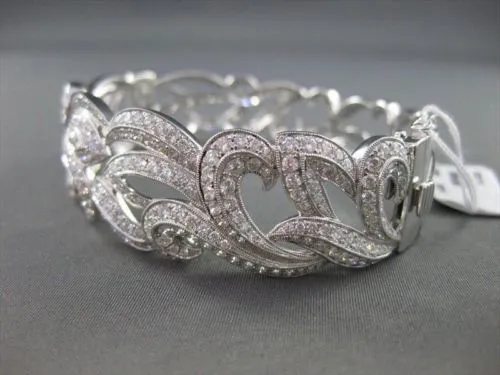 ANTIQUE WIDE 5.48CT DIAMOND 18KT WHITE GOLD BANGLE BRACELET F VS/VVS  #G00114