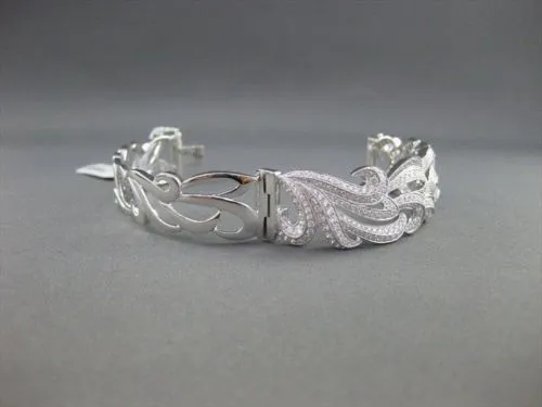 ANTIQUE WIDE 5.48CT DIAMOND 18KT WHITE GOLD BANGLE BRACELET F VS/VVS  #G00114