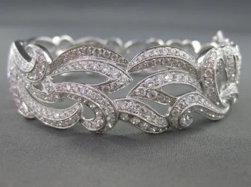 ANTIQUE WIDE 5.48CT DIAMOND 18KT WHITE GOLD BANGLE BRACELET F VS/VVS  #G00114