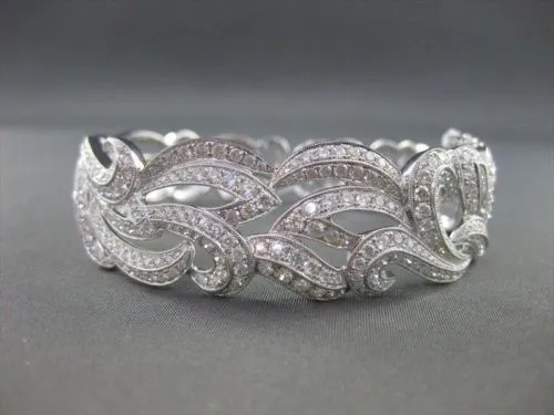 ANTIQUE WIDE 5.48CT DIAMOND 18KT WHITE GOLD BANGLE BRACELET F VS/VVS  #G00114