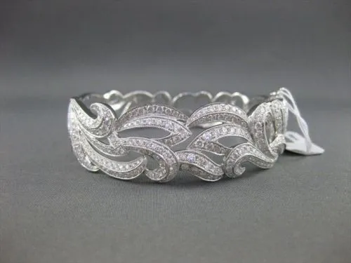 ANTIQUE WIDE 5.48CT DIAMOND 18KT WHITE GOLD BANGLE BRACELET F VS/VVS  #G00114