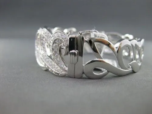 ANTIQUE WIDE 5.48CT DIAMOND 18KT WHITE GOLD BANGLE BRACELET F VS/VVS  #G00114