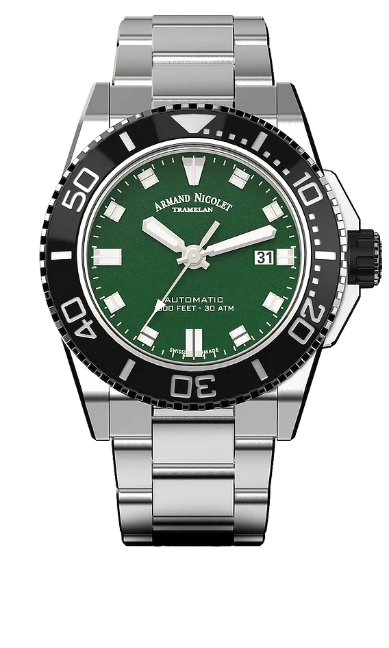 Armand Nicolet Men's Watch JS9 Date 44mm Green A480AGN-VR-MA4480AA