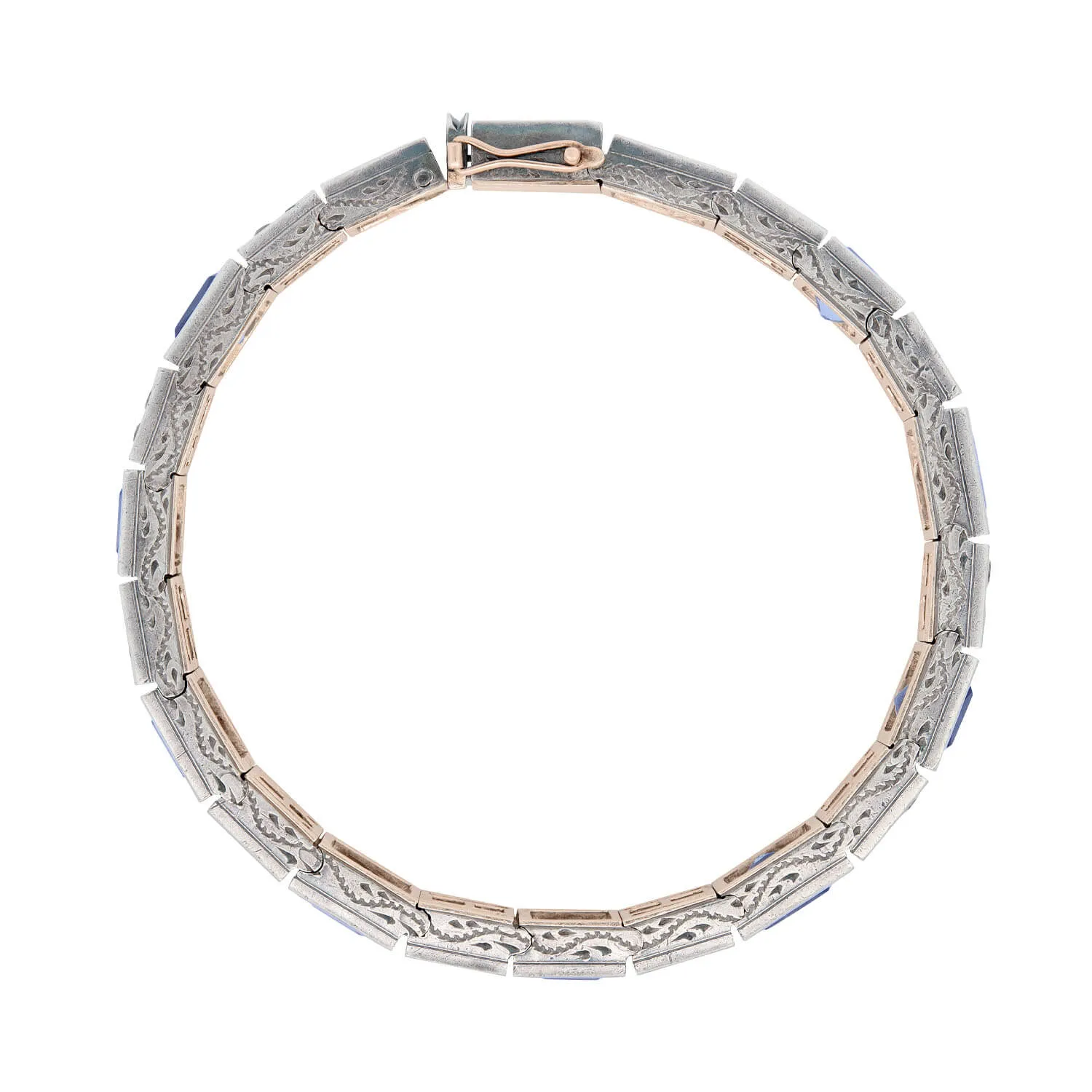Art Deco Sterling GIA No Heat Ceylon Sapphire Line Bracelet 14CTW