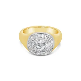 Artisan Sigma Cushion Cut Diamond Signet Ring | 18K Yellow Gold