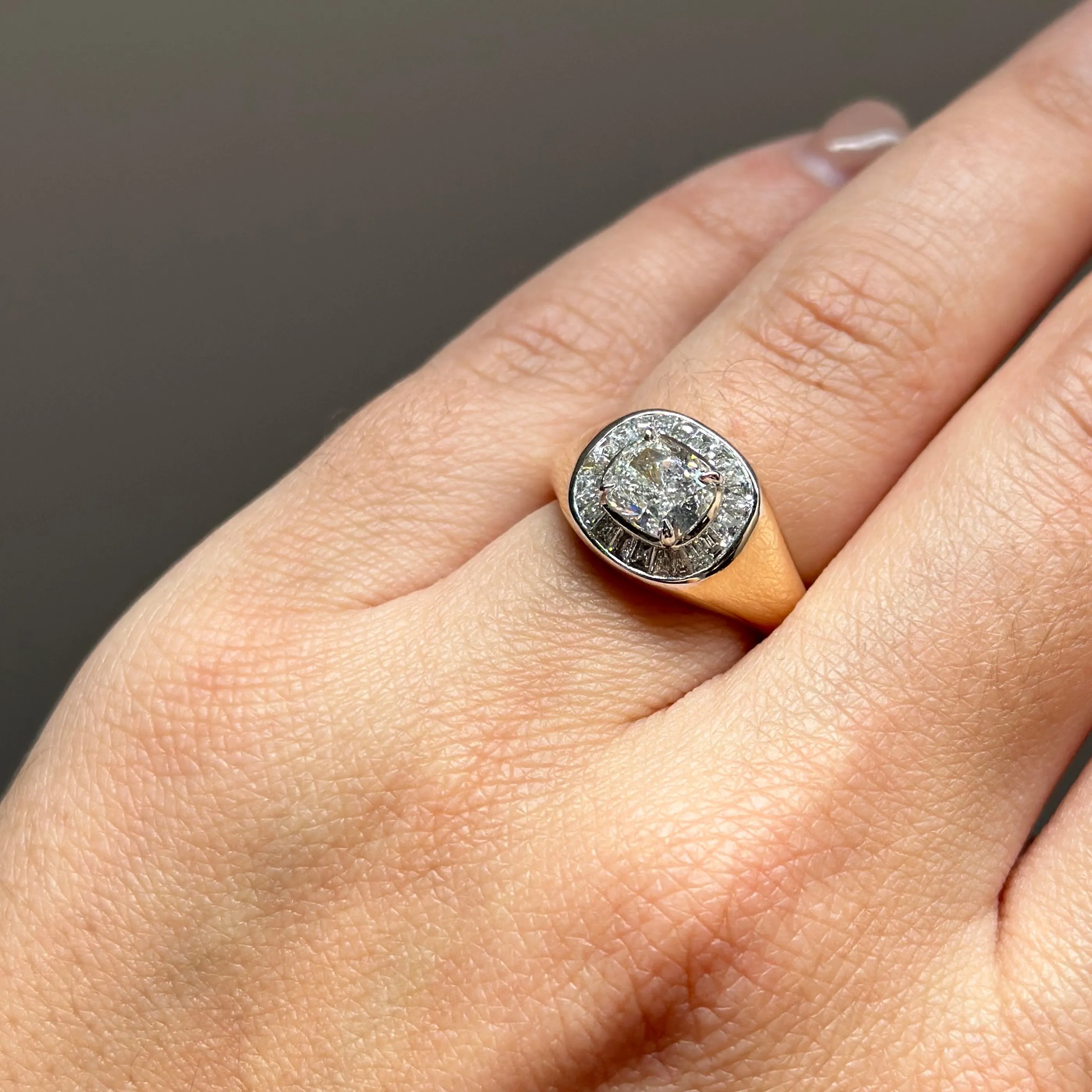 Artisan Sigma Cushion Cut Diamond Signet Ring | 18K Yellow Gold