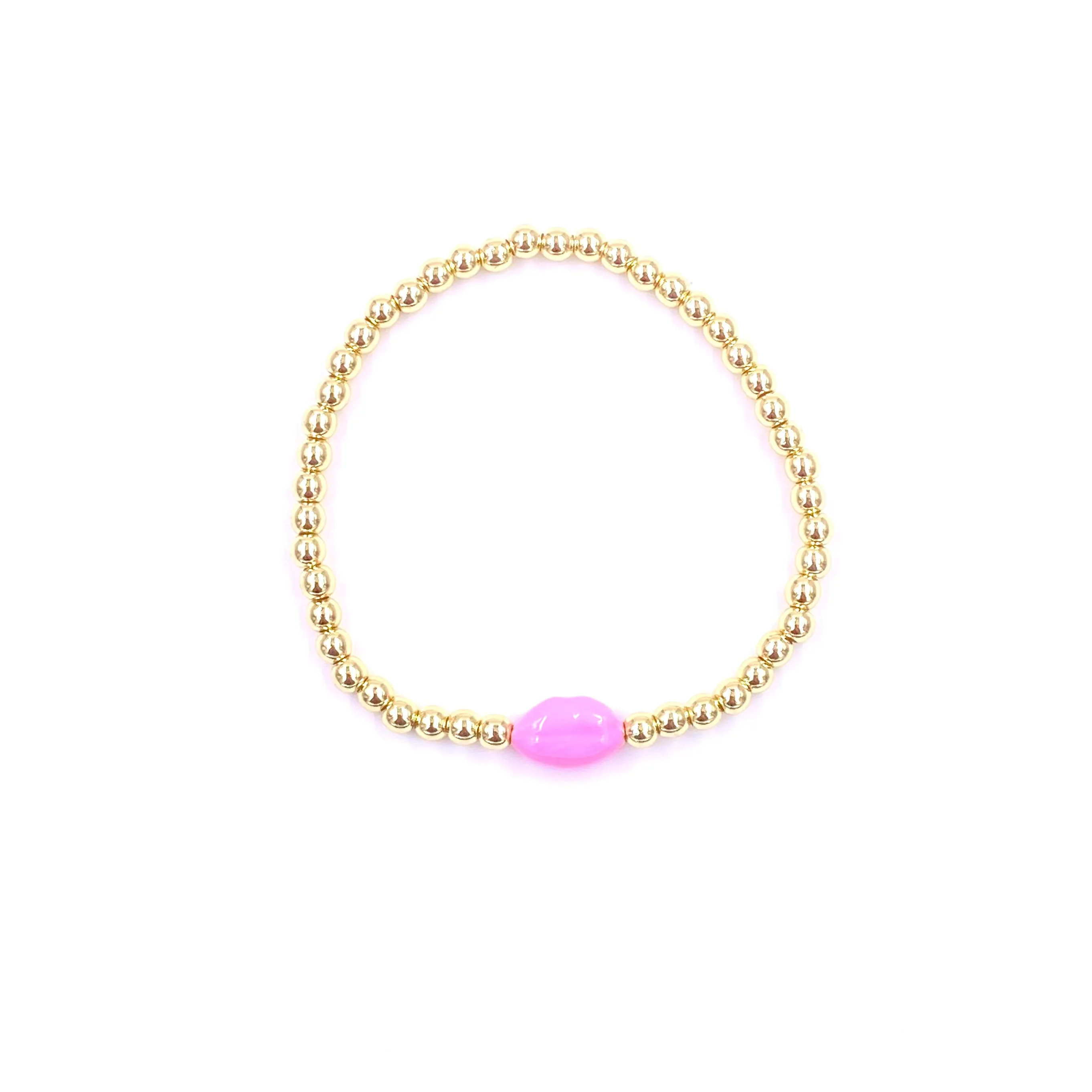Ashley Gold Stainless Steel Gold Plated Enamel Stretch Lip Beaded Ball Bracelet