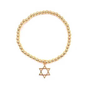 Ashley Gold Stainless Steel Gold Plated Open Star Floating Charm Stretch Beaded Bracelet