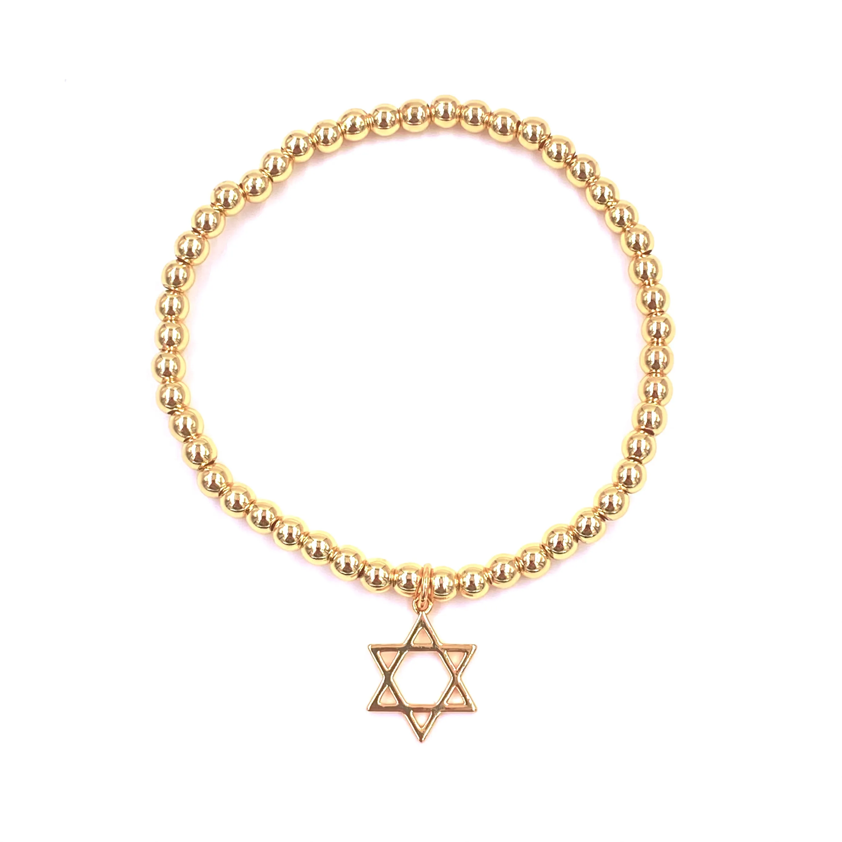 Ashley Gold Stainless Steel Gold Plated Open Star Floating Charm Stretch Beaded Bracelet