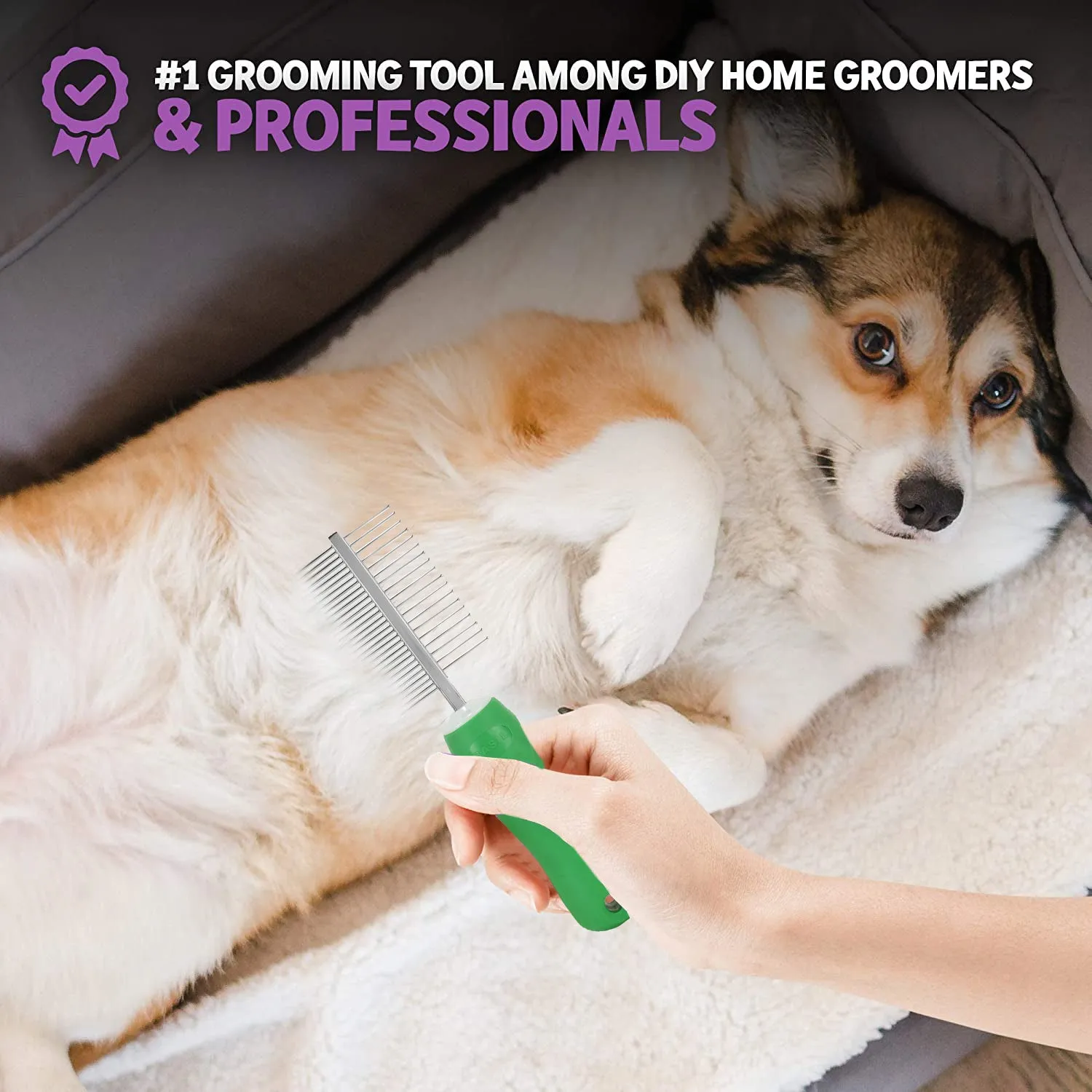 BASIL Double Sided Pet Grooming Comb with Handle for Easy Grip