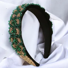Beaded Green and Gold Headband - Handmade Headpiece, St. Patrick’s Day Headband, Holiday Headpiece, Beaded Headband