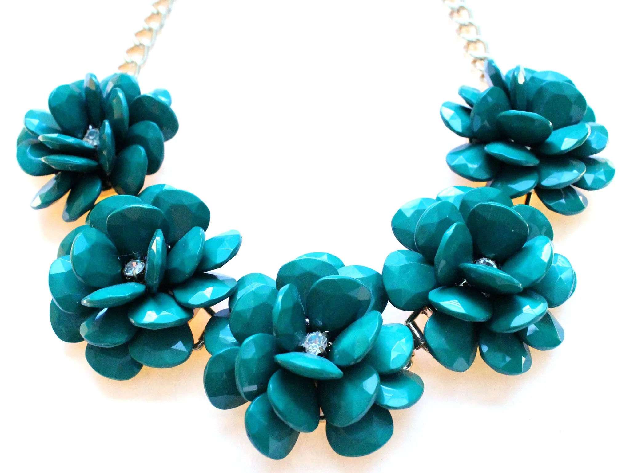 Beaded Rosette Statement Necklace- Emerald