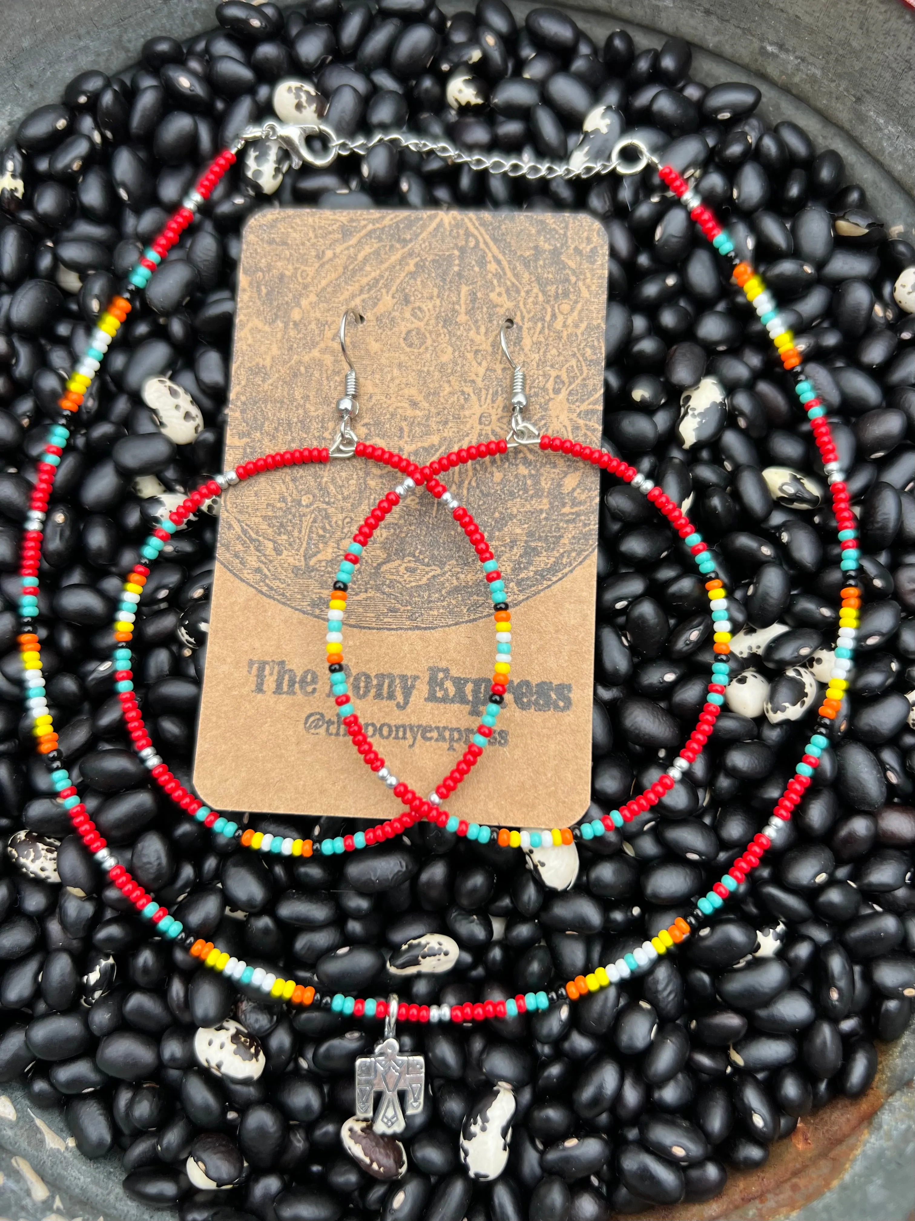 Beaded Serape Choker with Sterling Silver Charms