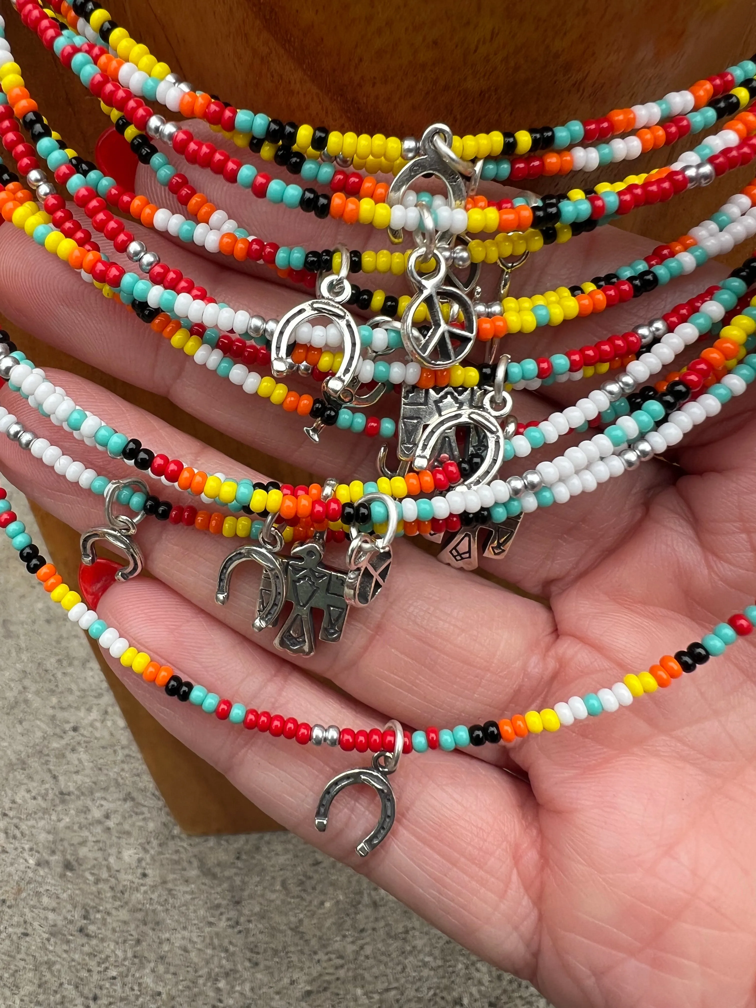 Beaded Serape Choker with Sterling Silver Charms