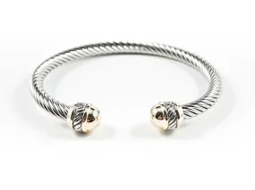 Beautiful Wire Texture Duo Gold Tone Cap Ends Design Brass Bangle