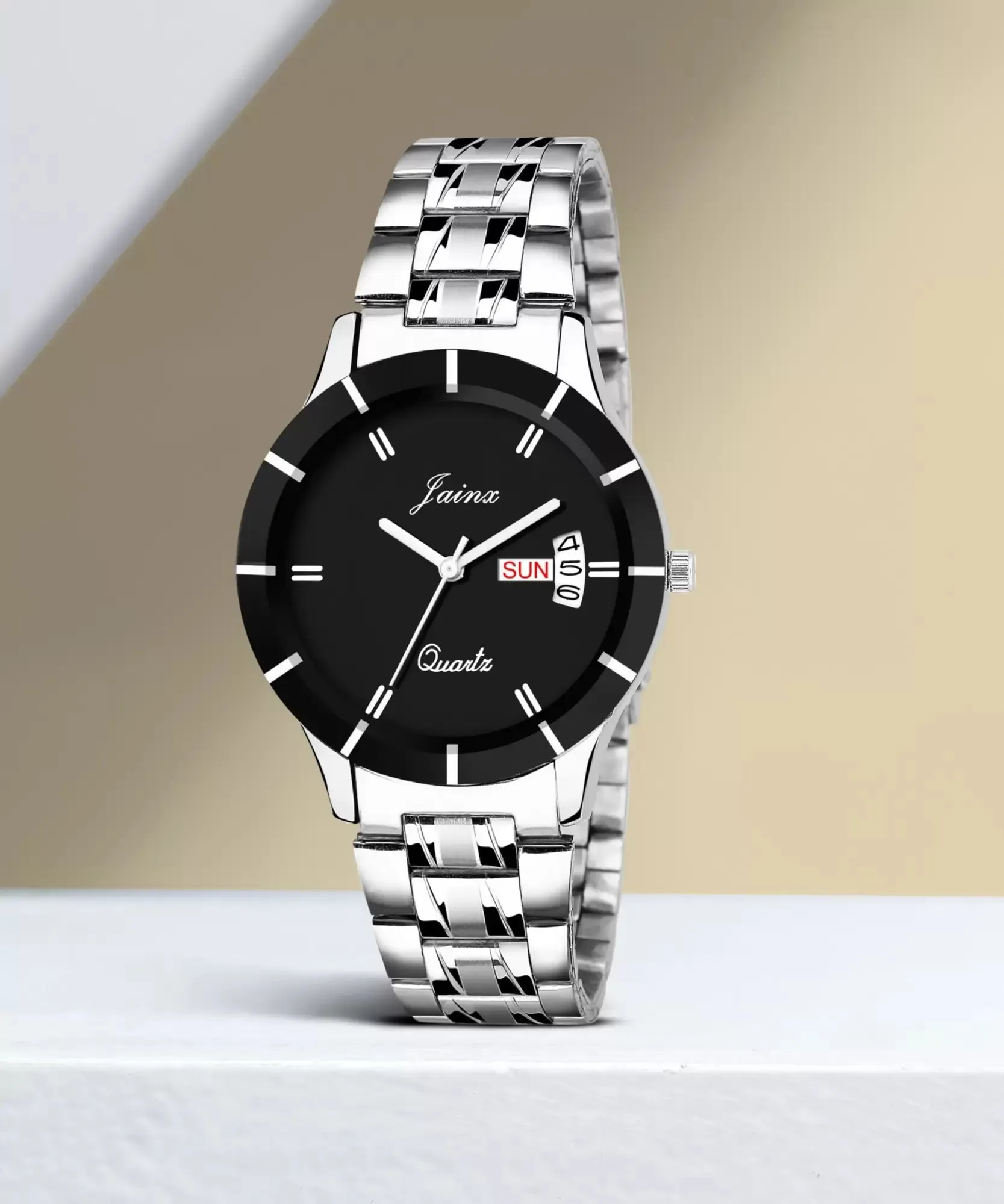 BLACK Dial Day & Date Function Steel Chain Analog Watch - For Women JW615