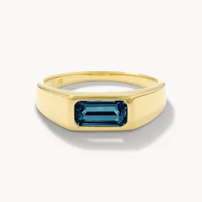 Blue Topaz Signet Pinky Ring in Gold