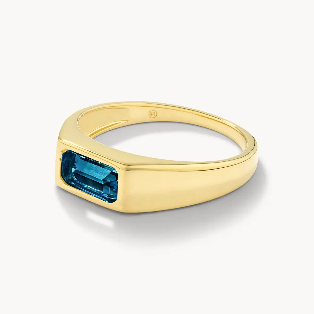 Blue Topaz Signet Pinky Ring in Gold