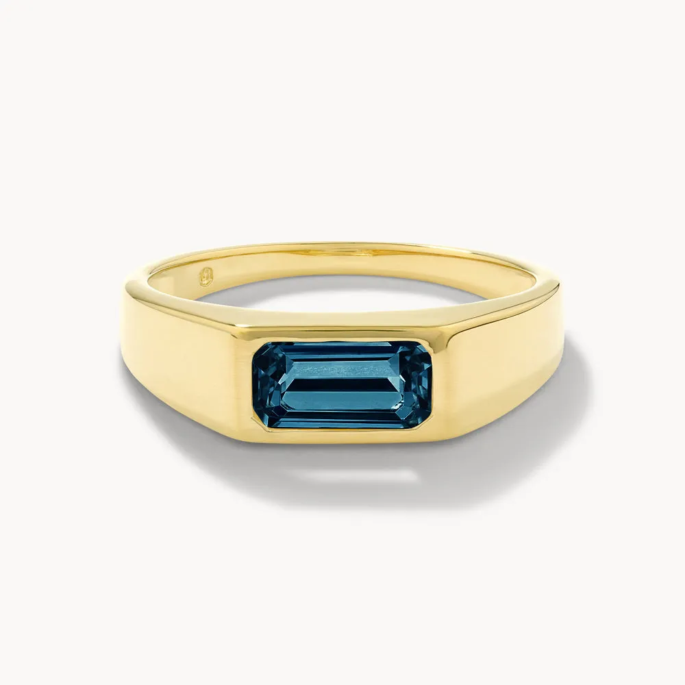 Blue Topaz Signet Pinky Ring in Gold