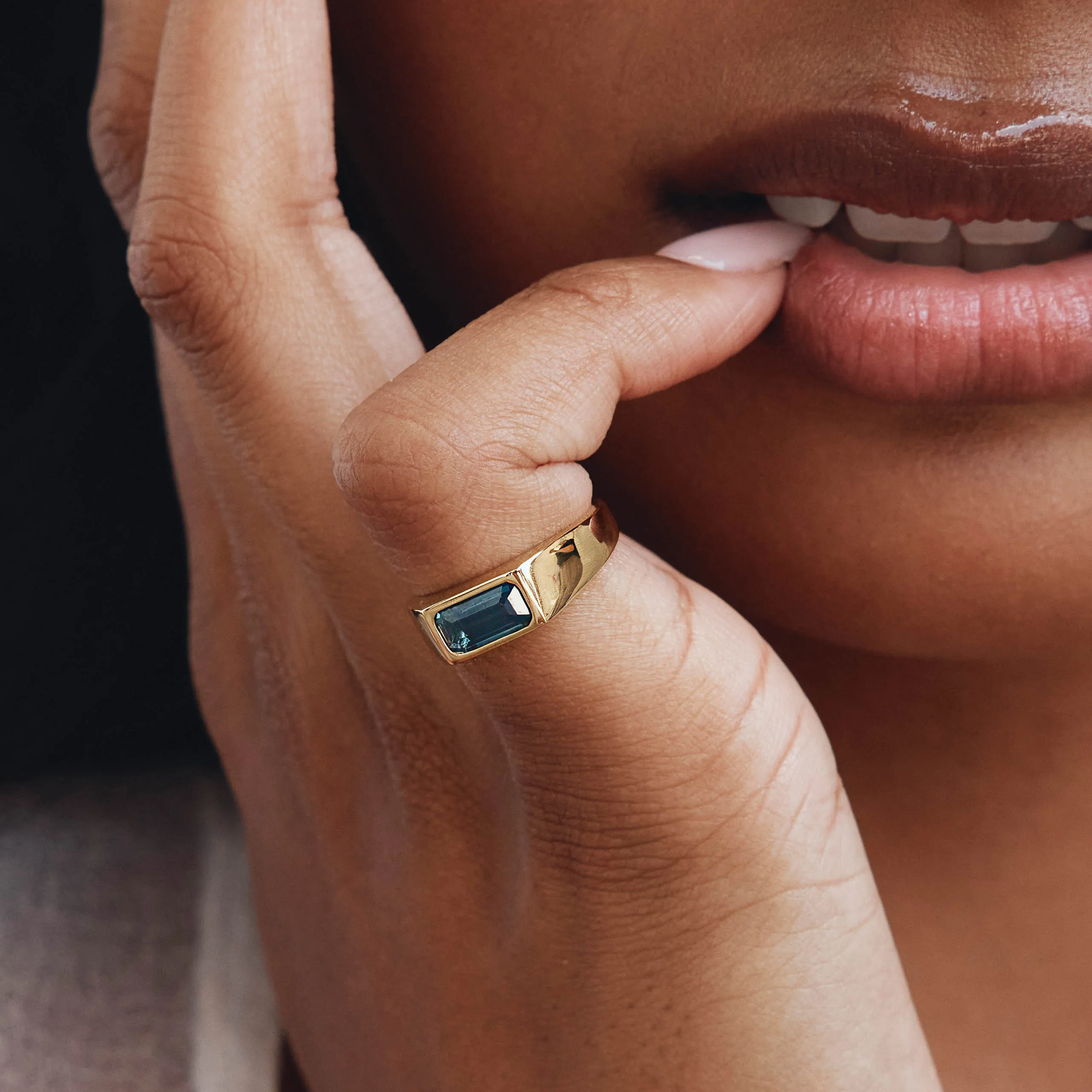 Blue Topaz Signet Pinky Ring in Gold
