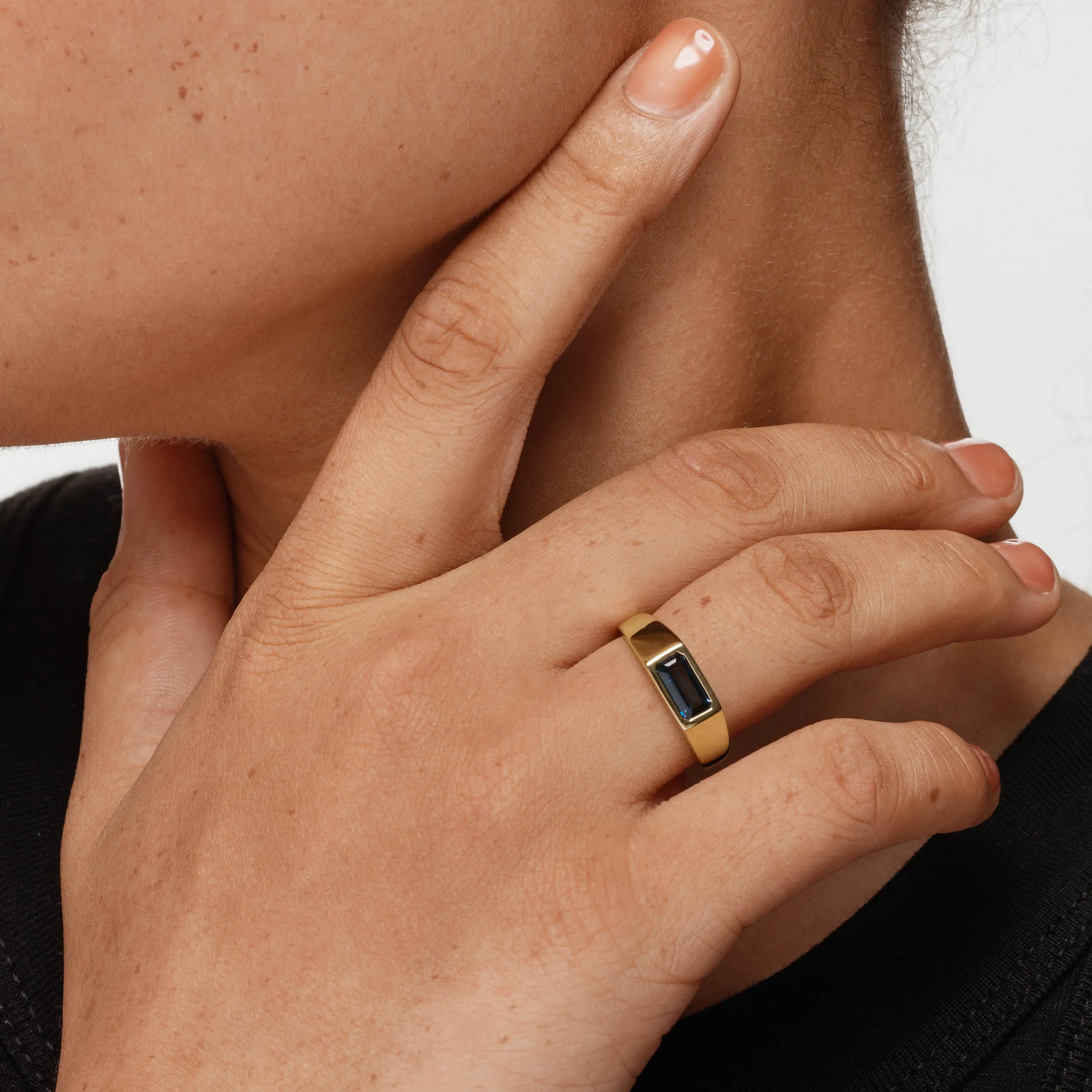 Blue Topaz Signet Pinky Ring in Gold