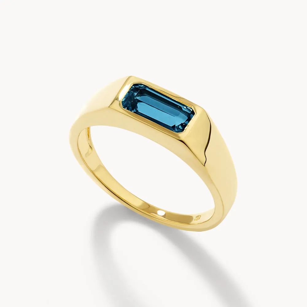Blue Topaz Signet Pinky Ring in Gold