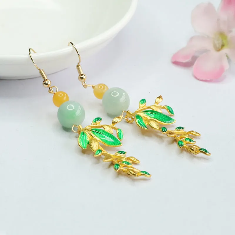 Burmese Jadeite Golden Enamel Earrings with Sterling Silver Hooks - Fortune's Favor Collection
