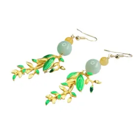 Burmese Jadeite Golden Enamel Earrings with Sterling Silver Hooks - Fortune's Favor Collection
