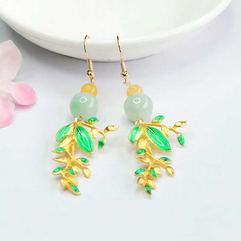 Burmese Jadeite Golden Enamel Earrings with Sterling Silver Hooks - Fortune's Favor Collection