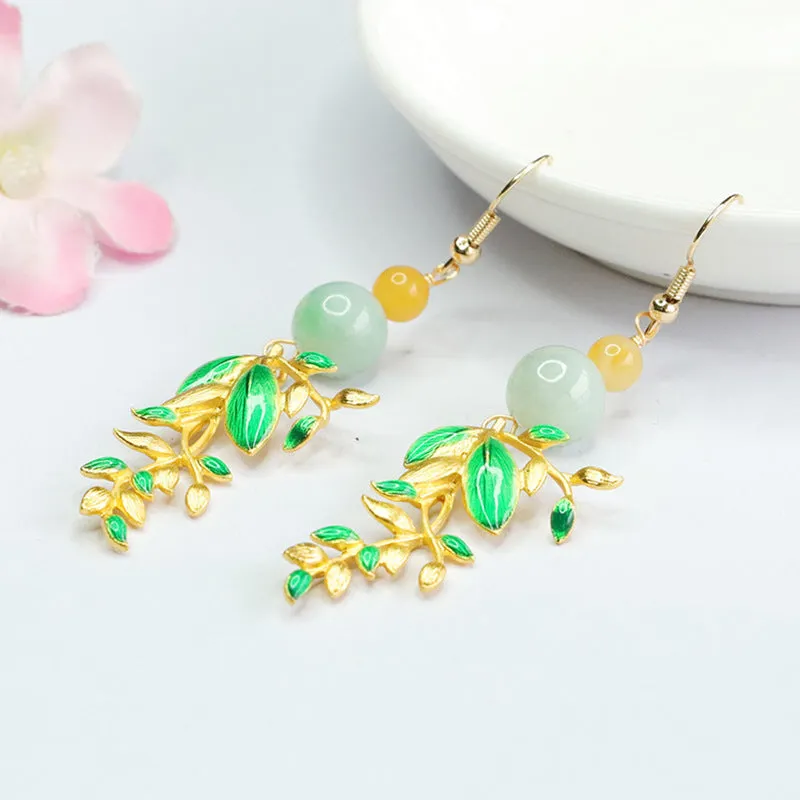Burmese Jadeite Golden Enamel Earrings with Sterling Silver Hooks - Fortune's Favor Collection