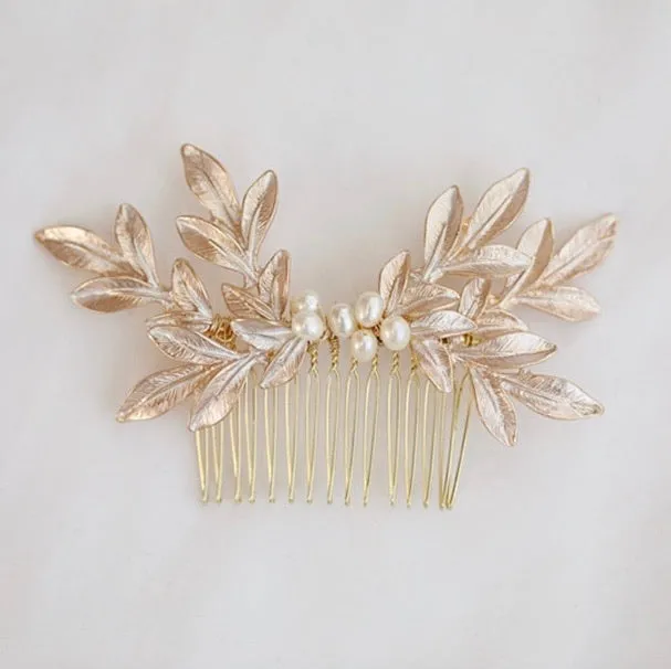 C109. blush pink leaf hair comb for bride