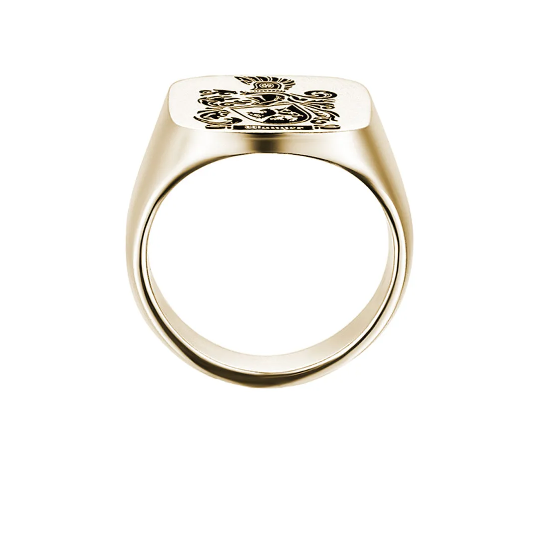 Carved Signet Square Ring Base for Family Crest - Solid Gold