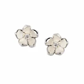 Cherry Blossom Flower Earrings - Silver & Diamond