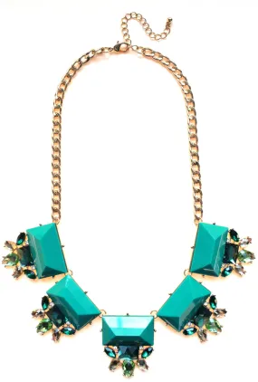 Colorful Jeweled Gemstone Statement Necklace- Green
