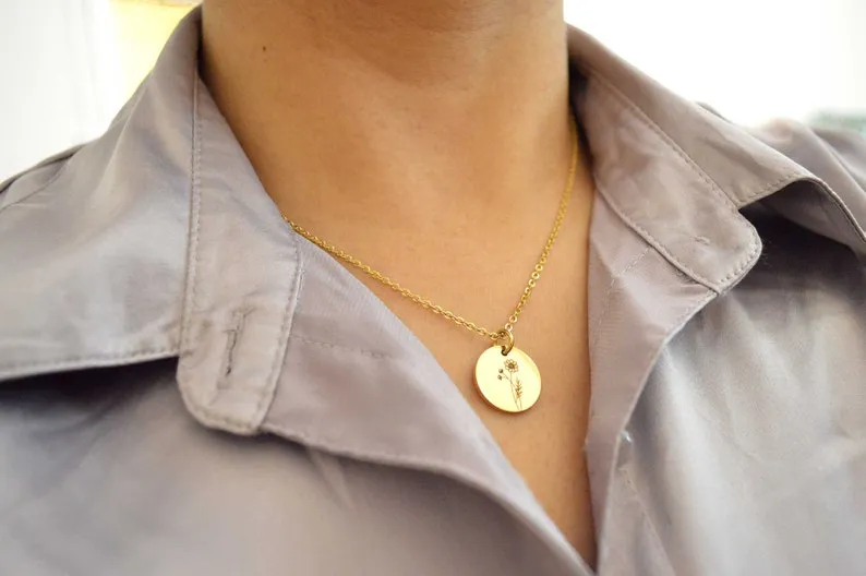 Combined Birth Flower Necklace, Floral Necklace, Birth Month Necklace, Necklaces for Women, Birthday Gift, Engraved Necklace Christmas Gifts