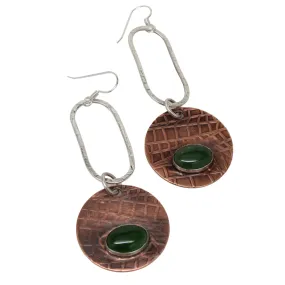 Copper, Argentium Silver and Jade Gemstone Long Dangle Earrings