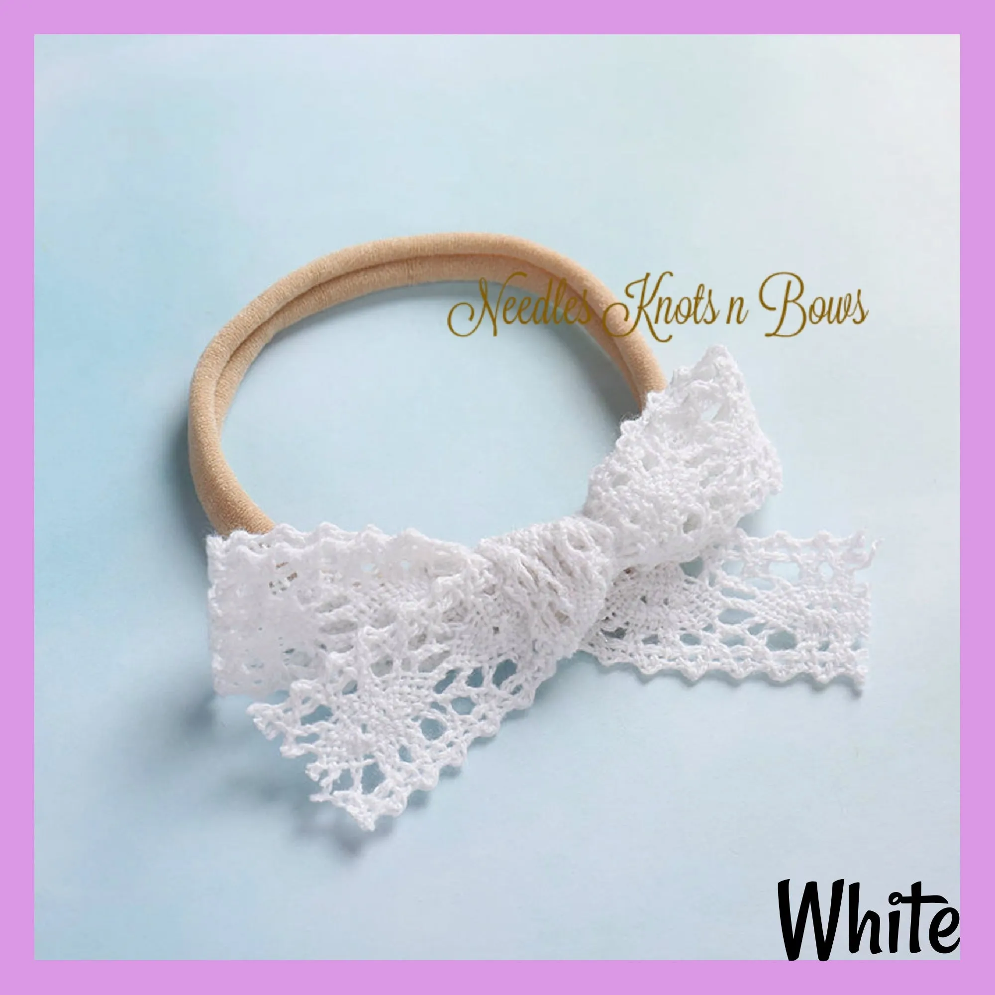 Crochet Lace Trim Bow Nylon Headbands, Baby Toddler