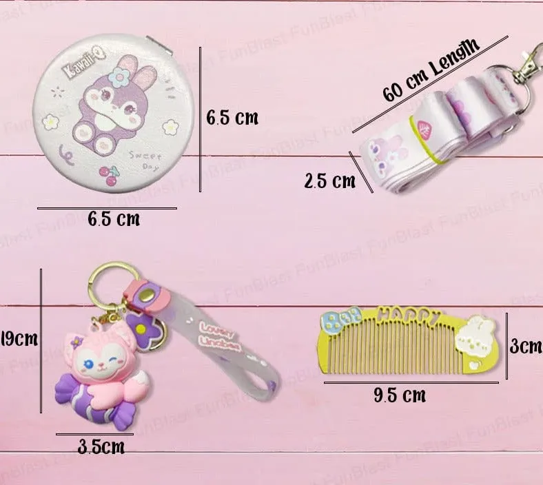 Cute Bunny Combo For Kids With Mirror, Comb and Silicon Keychain (Select From Drop Down Menu)