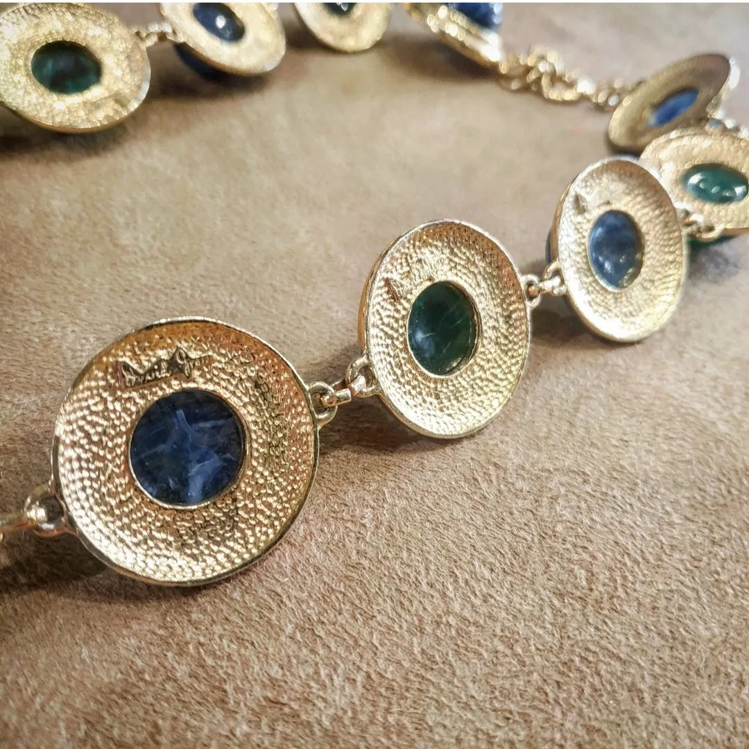 David Grau Vintage statement Blue Green Cabochon necklace