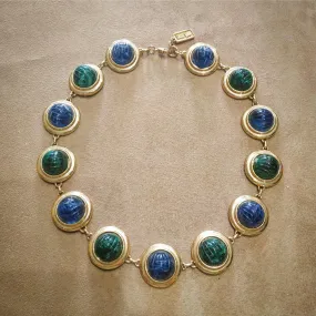 David Grau Vintage statement Blue Green Cabochon necklace
