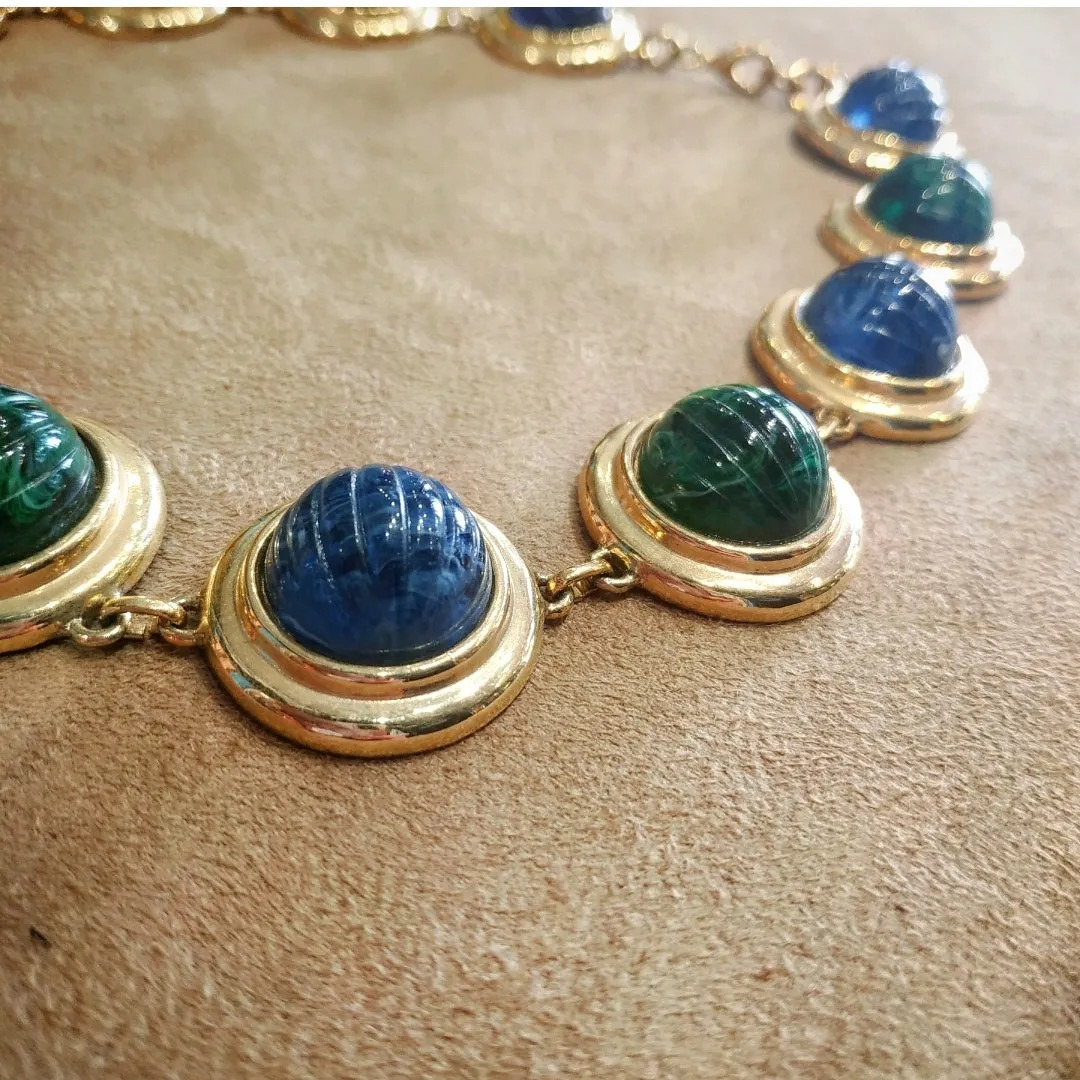 David Grau Vintage statement Blue Green Cabochon necklace