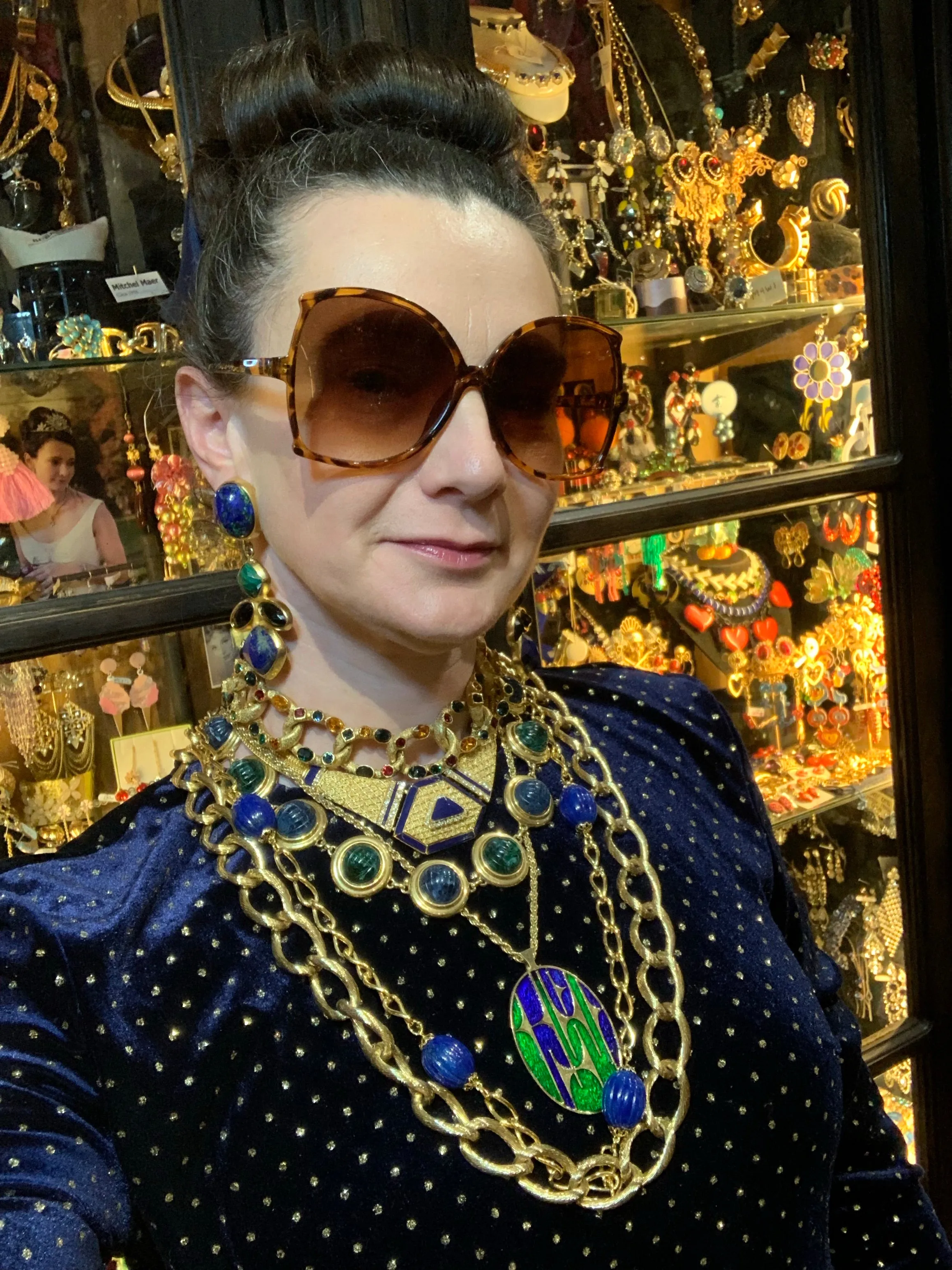 David Grau Vintage statement Blue Green Cabochon necklace