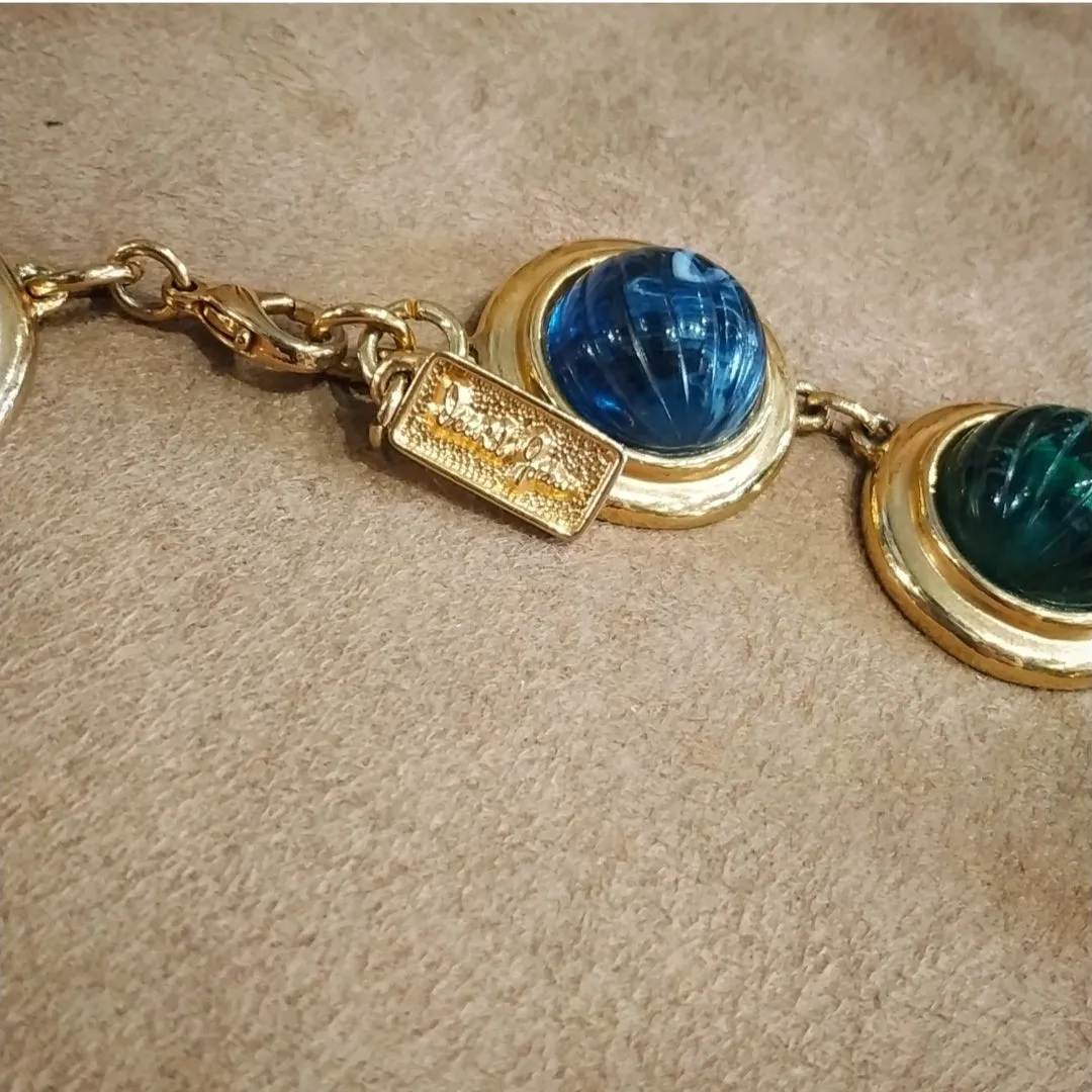 David Grau Vintage statement Blue Green Cabochon necklace