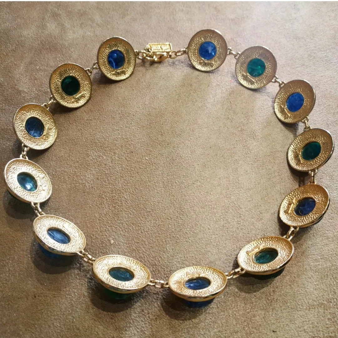 David Grau Vintage statement Blue Green Cabochon necklace