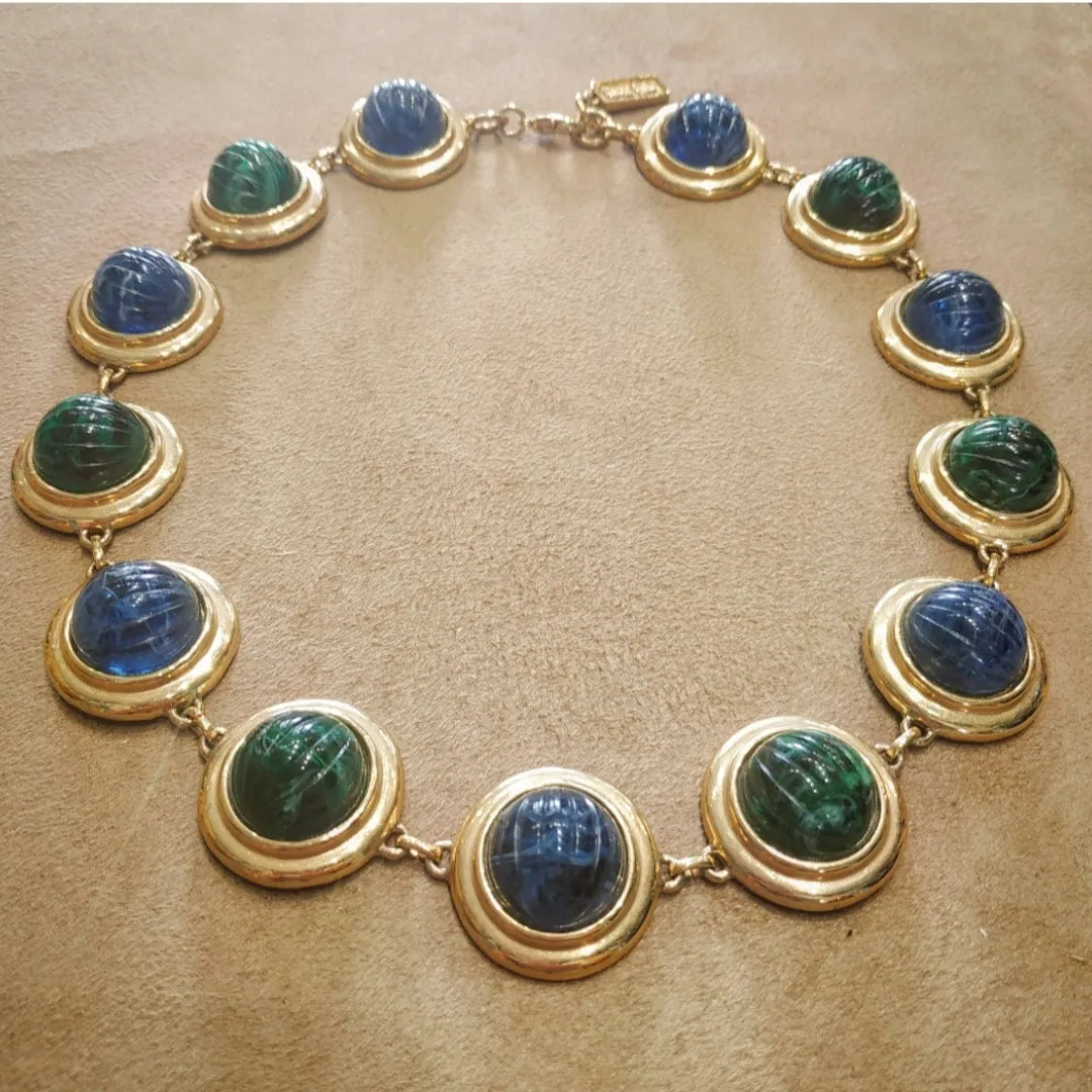 David Grau Vintage statement Blue Green Cabochon necklace